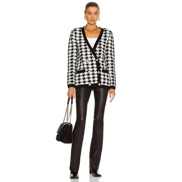 L'AGENCE Maddy Houndstooth Double Breasted Cardigan